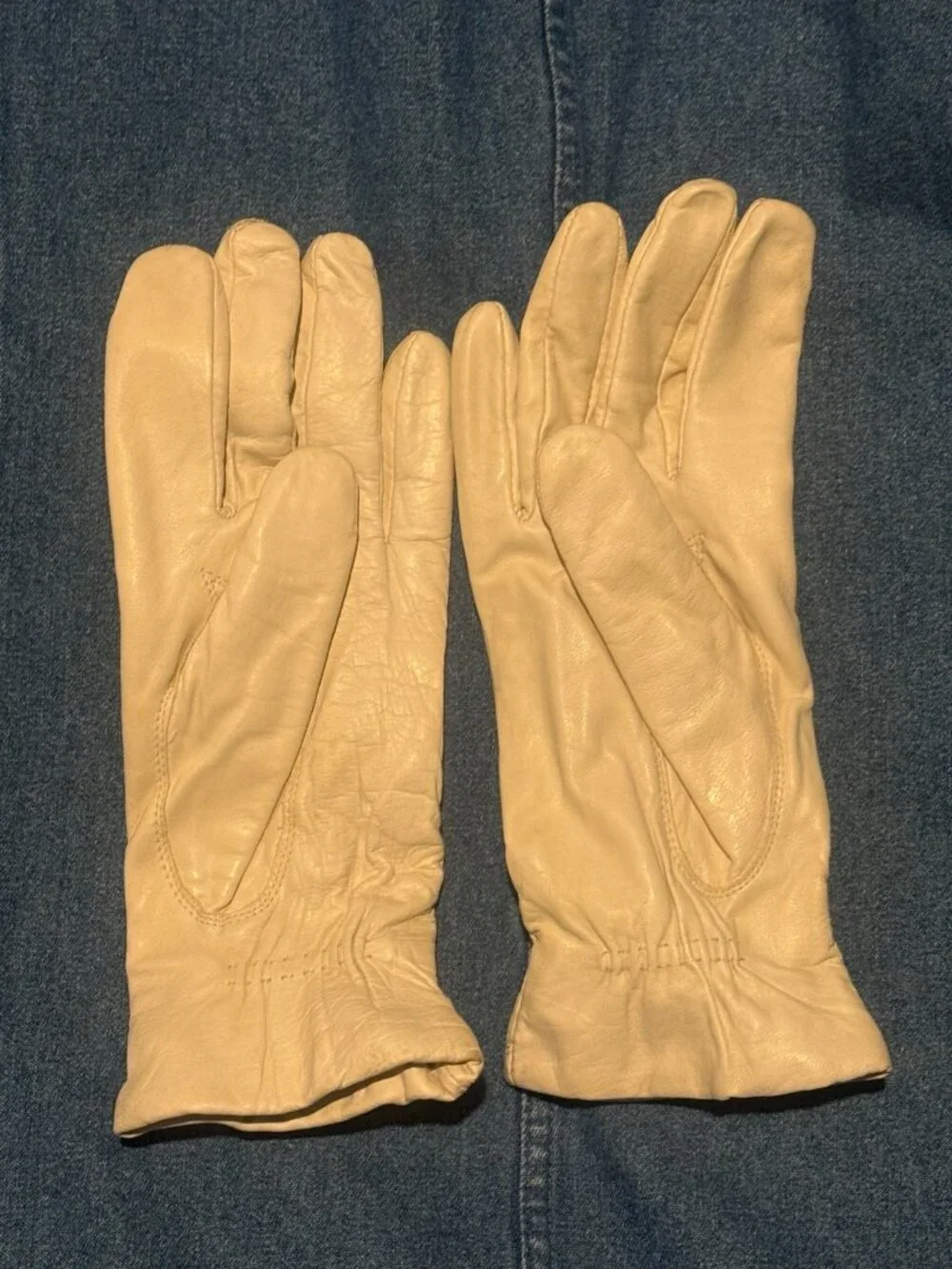 Vintage Fownes Genuine Leather Gloves Women's Size 7.5 Cream Beige Lined